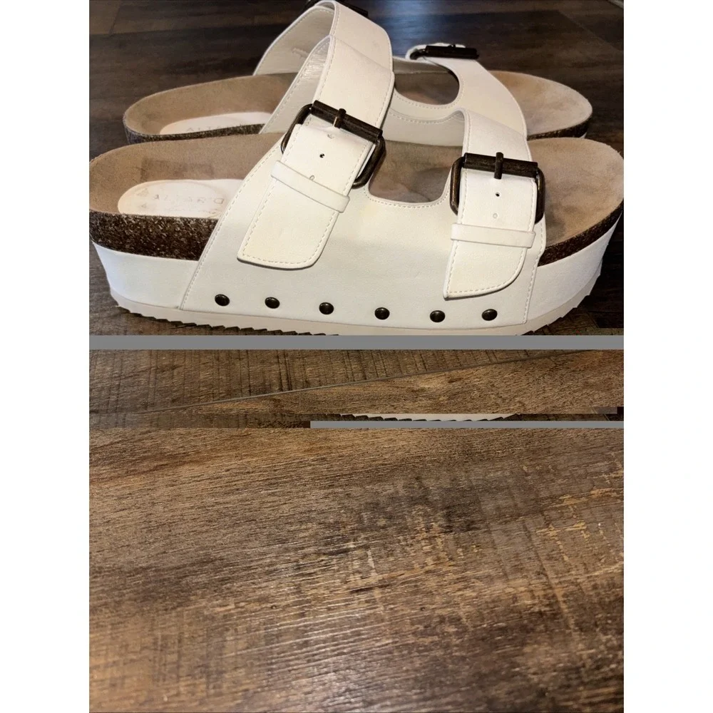Altr'd State White Platform Sandals Cork Sole Buckle Slides Studded Size 8.5